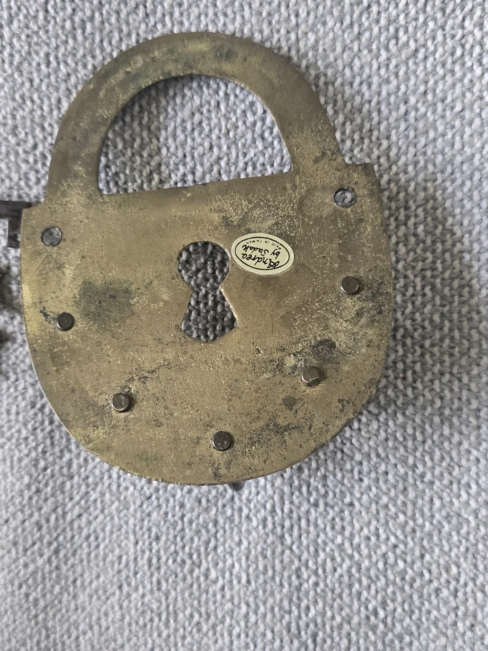 Andrea By Sadek Brass Padlock Key Holder with Antique Keys